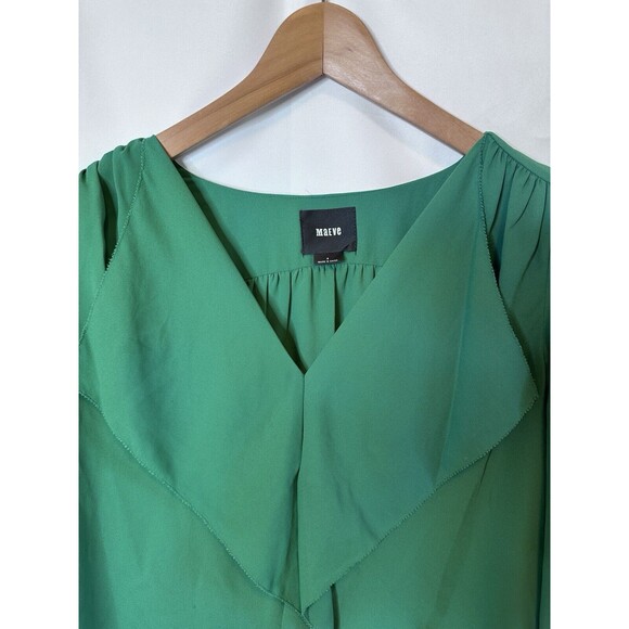 Maeve Anthropologie Sz  4 Kelly Green Long Sleeve Blouse - Picture 4 of 11